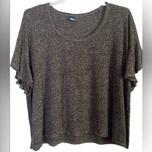 Old Navy Flutter Sleeve Linen Blend Blouse Womens XXL Top Gray Shirt Resort 2X